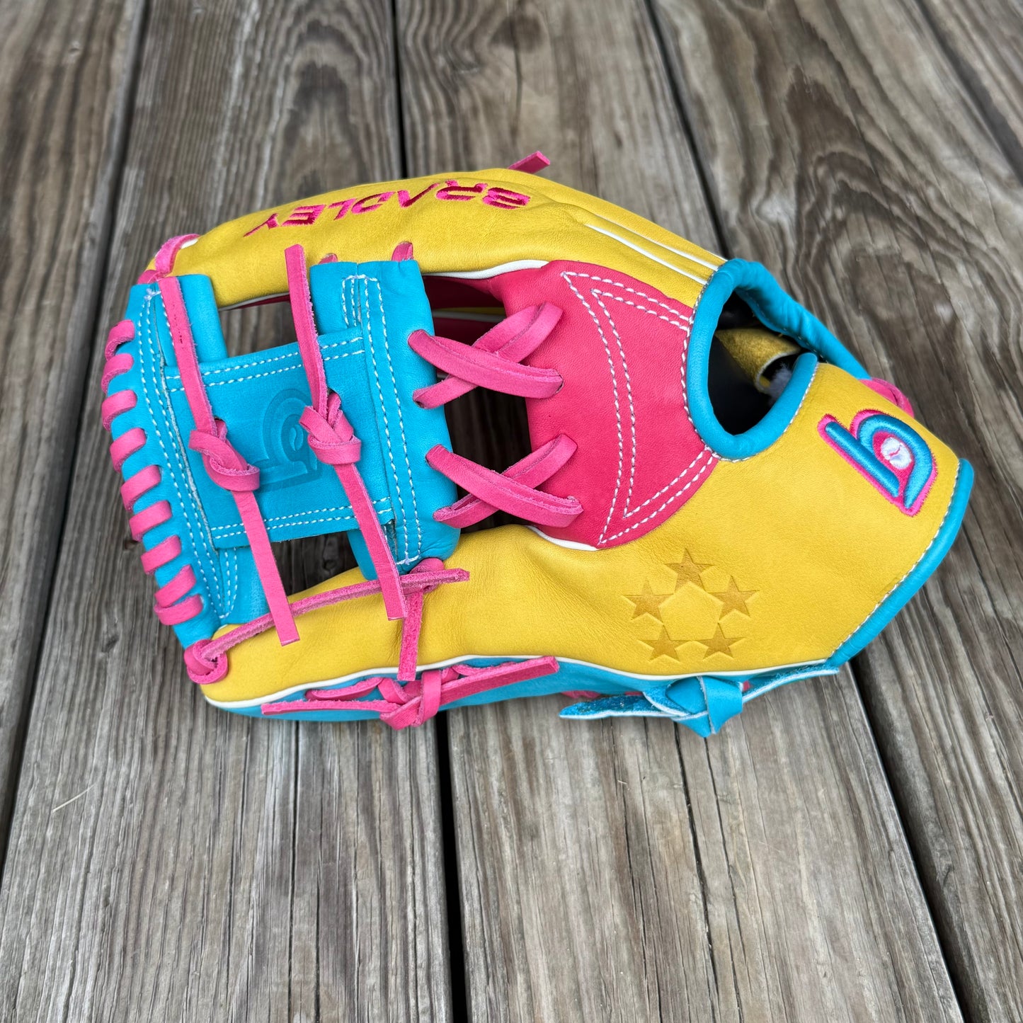 I-Web, BBG LTD Rainbow Sherbet, Yellow/Aqua/Pink USA STEERHIDE