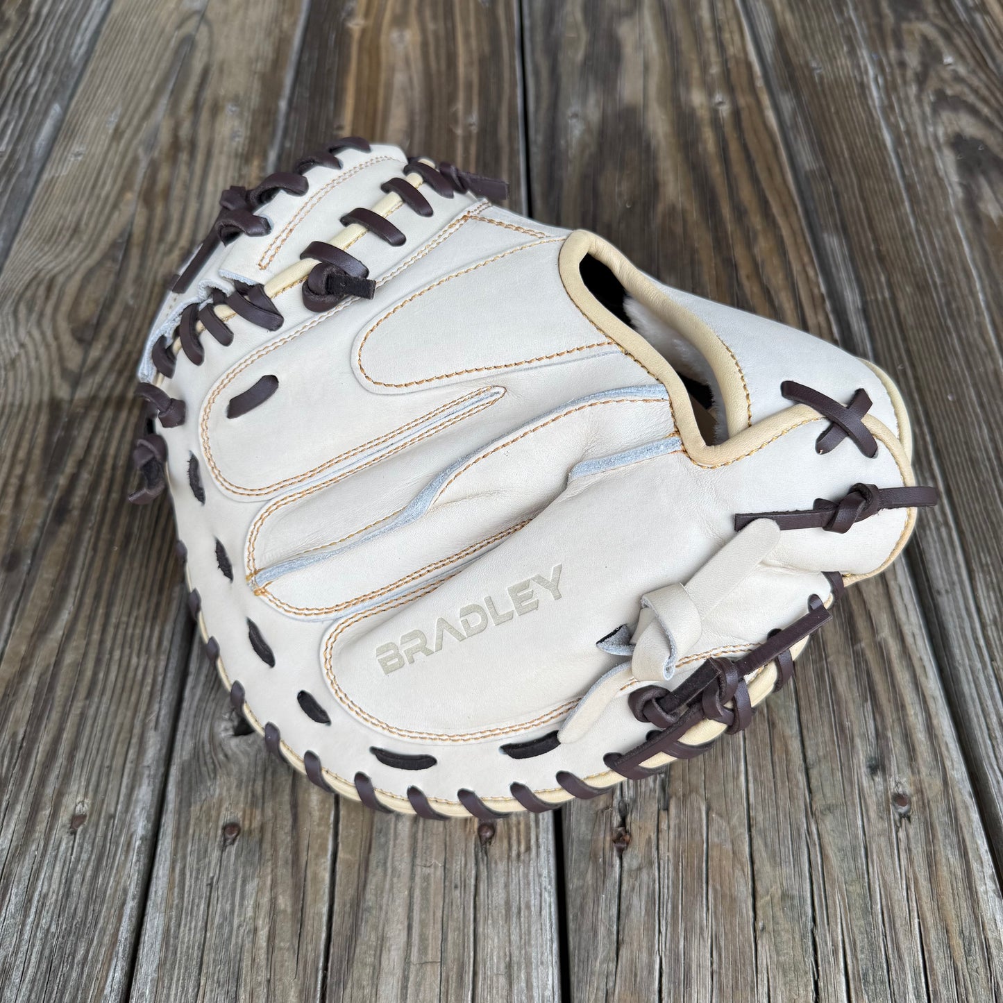 Open Back Catcher's Mitt, Next Play Texas Steerhide LTD Beige/Dark Brown