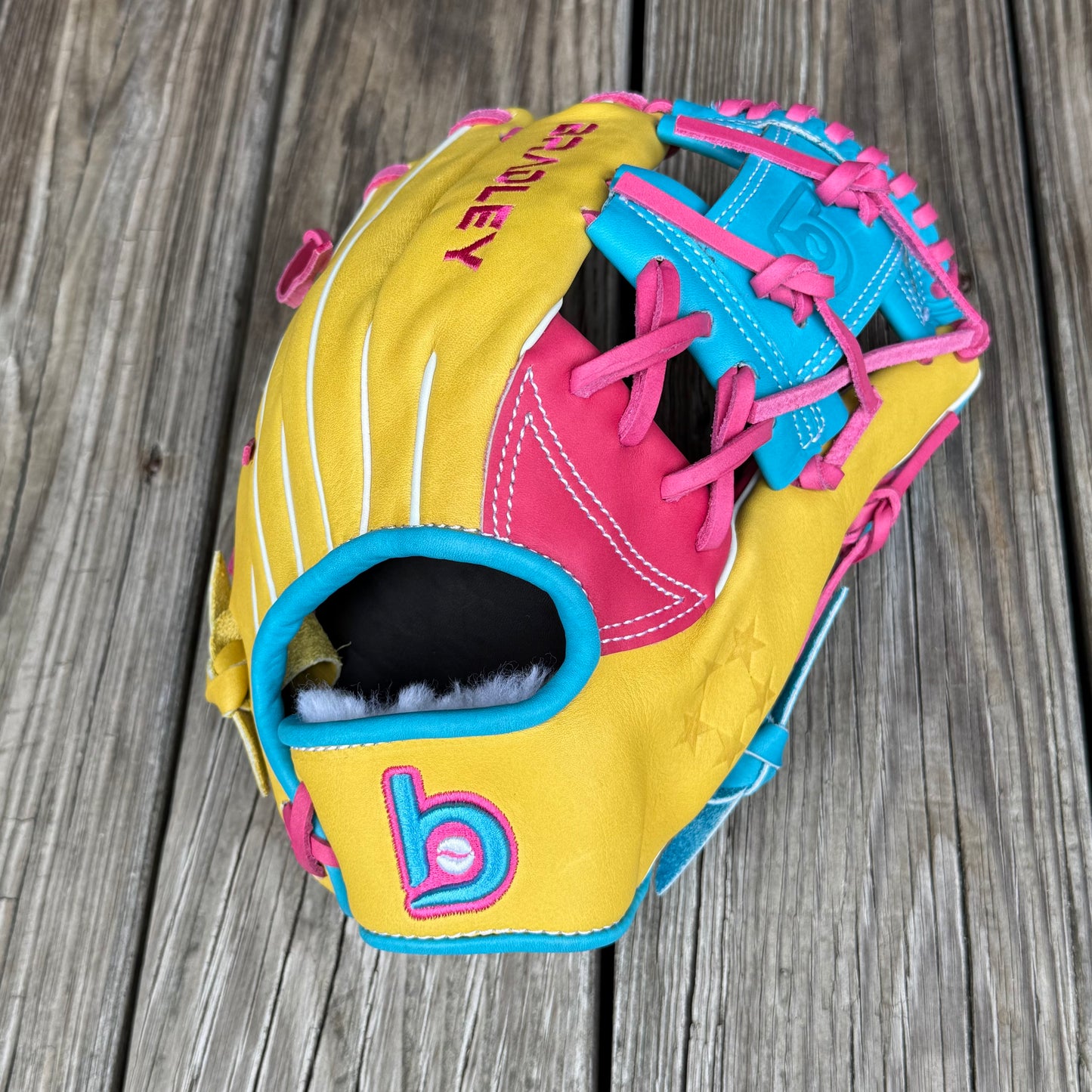 I-Web, BBG LTD Rainbow Sherbet, Yellow/Aqua/Pink USA STEERHIDE