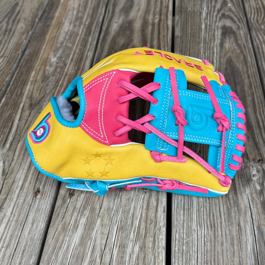 I-Web, BBG LTD Rainbow Sherbet, Yellow/Aqua/Pink USA STEERHIDE