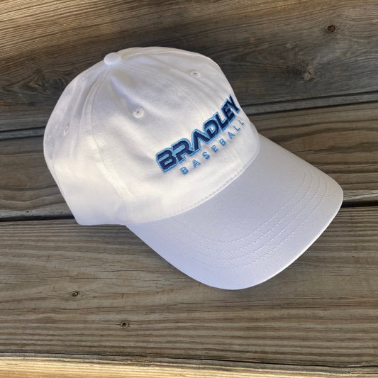 Bradley Baseball White Dad Hat "BRADLEY" logo