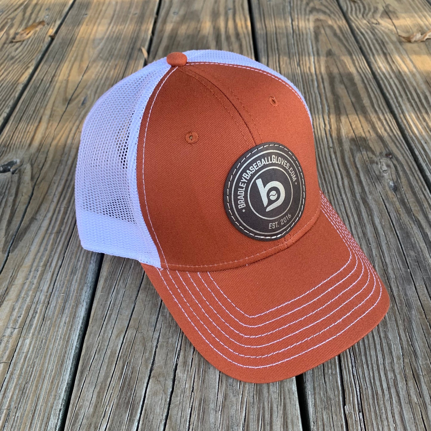 Bradley CGE Leather Patch Trucker Hat White/Burnt Orange