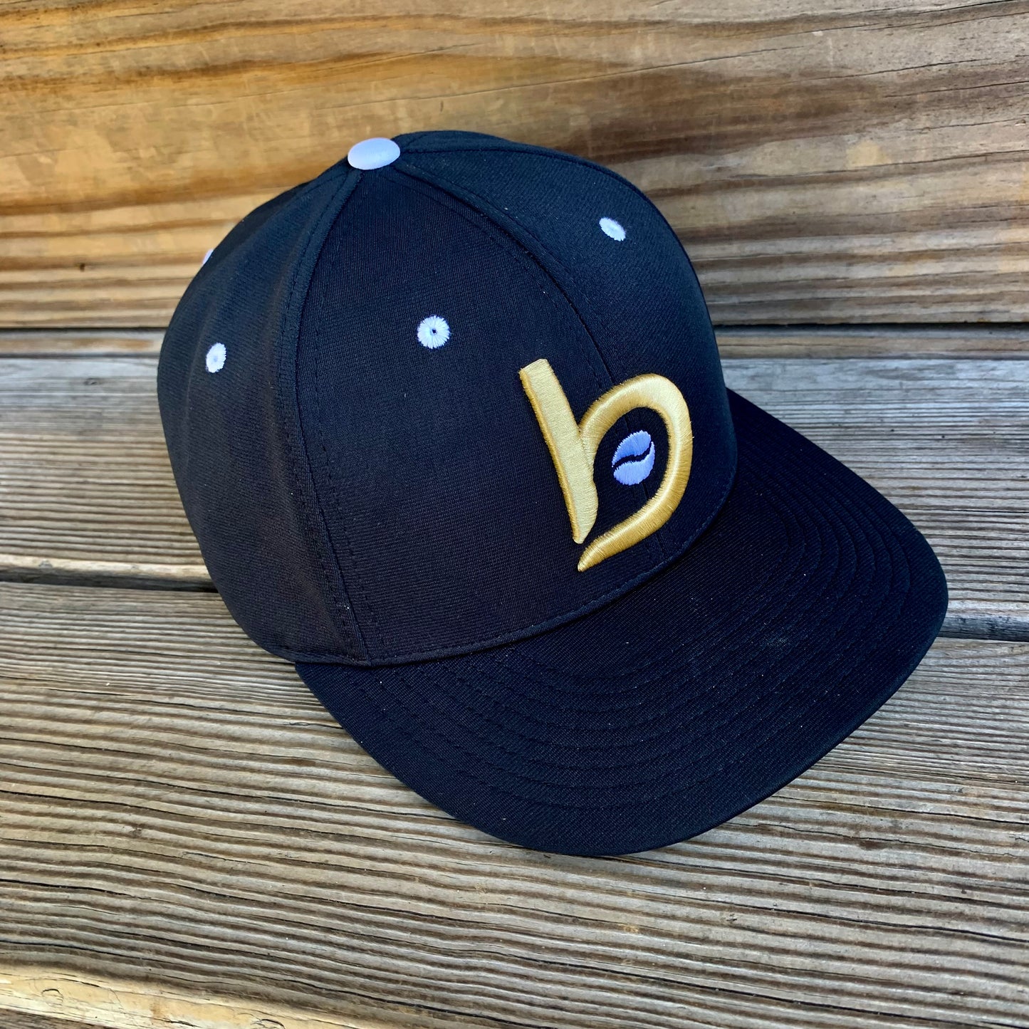 Bradley Baseball Flex-Fit Flat Brim Cap, Black/Vegas Gold